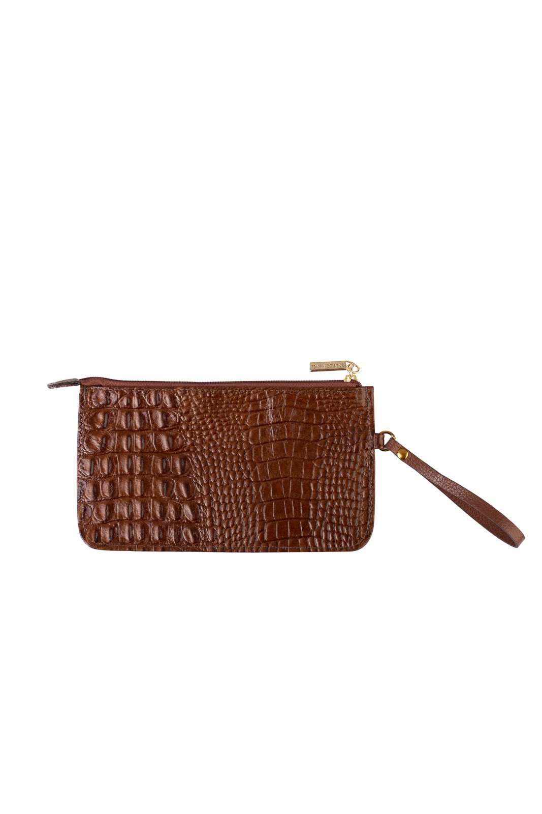 Vista 3 Necessaire de couro com alça Nitty 11,5x20,5cm - Whisky Andrea Vinci vermelho