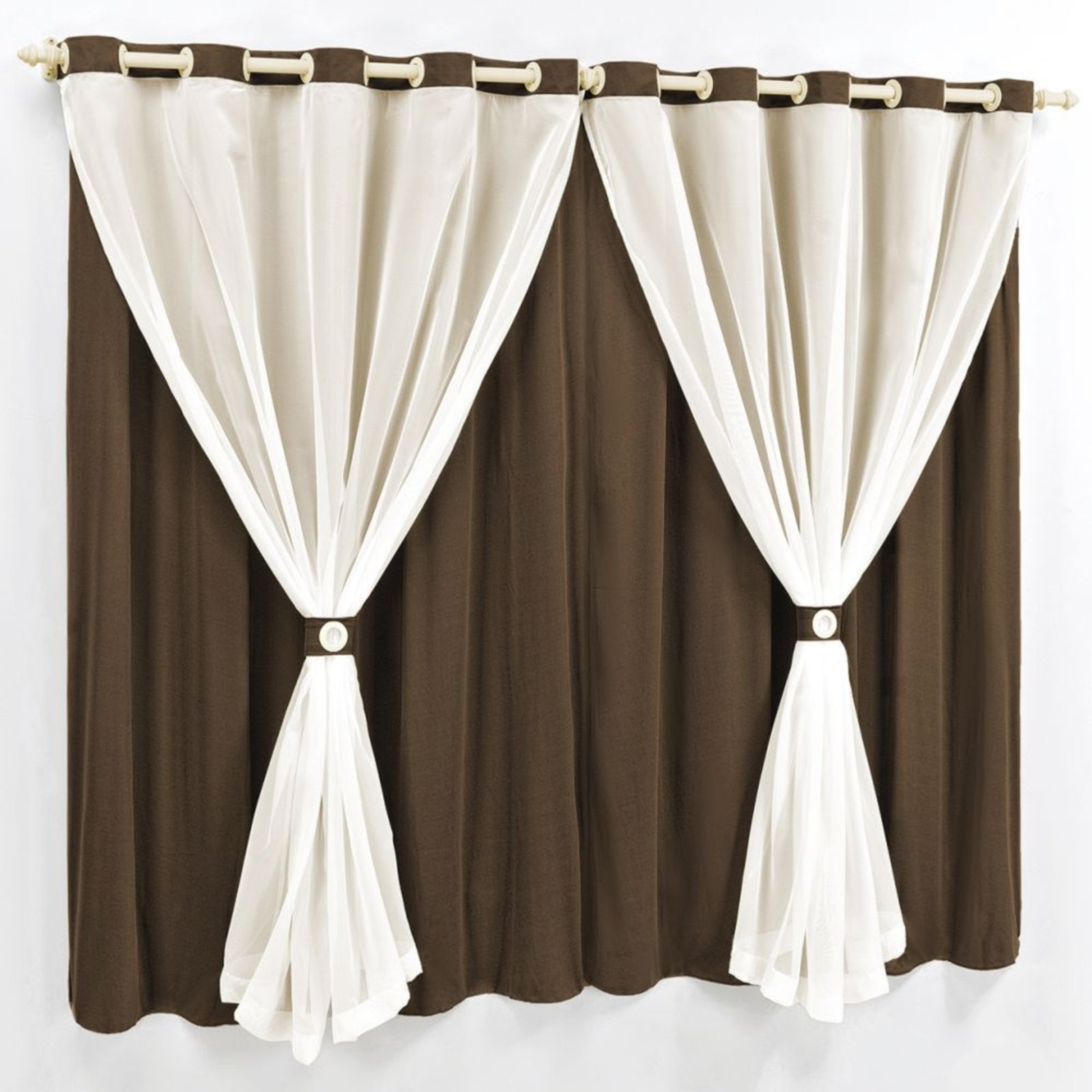 Cortina 2 Mts Sala Quarto Malha com Voal Trilho Suisso Baratissima Tabaco - 100% Poliéster
