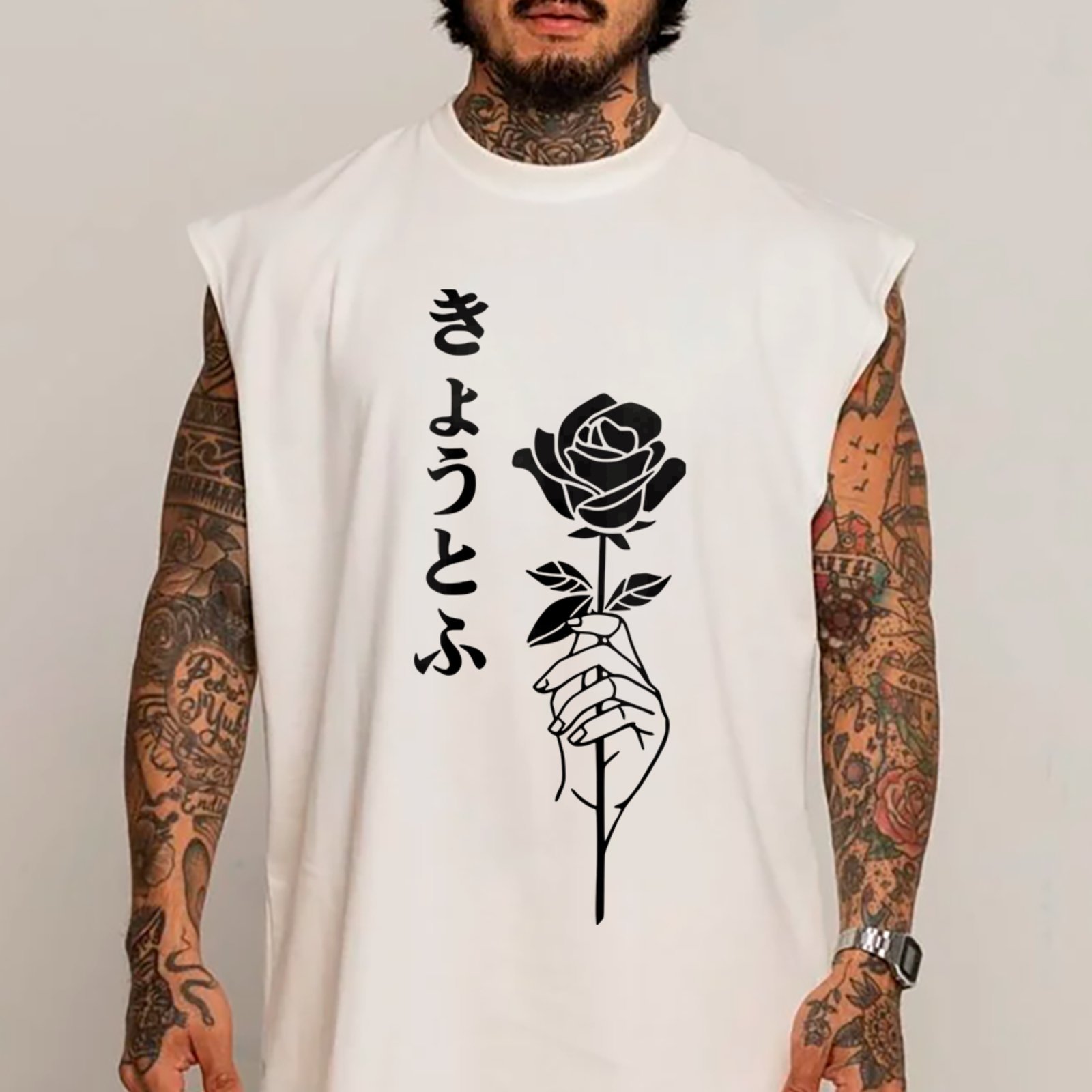Camiseta Regata Machão Rosa Mão Estética Streetwear Hype Branco