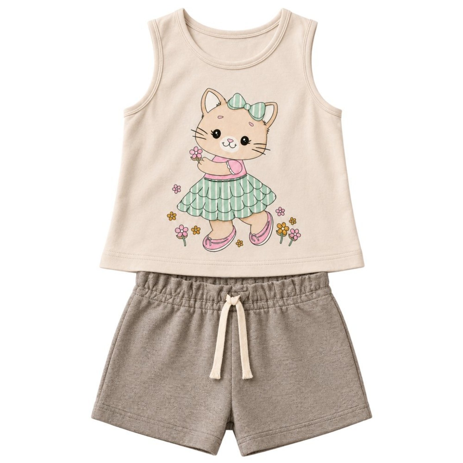 Infantil - Conjunto Menina Regata Cotton Bermuda Moletinho