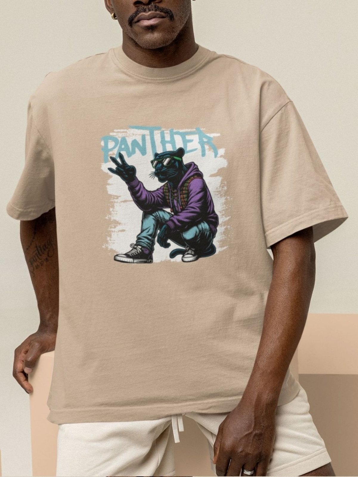 Camiseta Básica Masculina GuGi Pantera Negra Streetwear Style Caqui