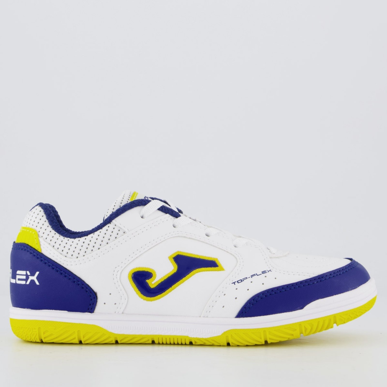 Vista 2 Infantil - Chuteira Joma Top Flex Jr Futsal Juvenil Branca e Azul branco azul Joma branco azul