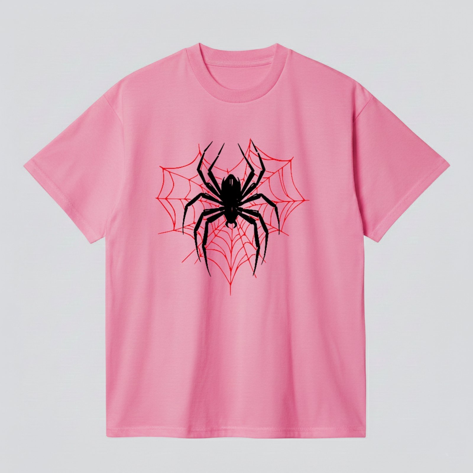 Camiseta Básica Spider Web Red Dark Aesthetic Street Style Rosa