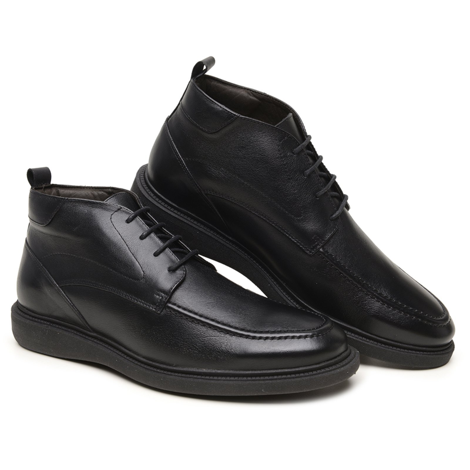Sapato Masculino Veritimo Botinha Em Couro Casual Social Cano Baixo Amarrar Conforto Preto