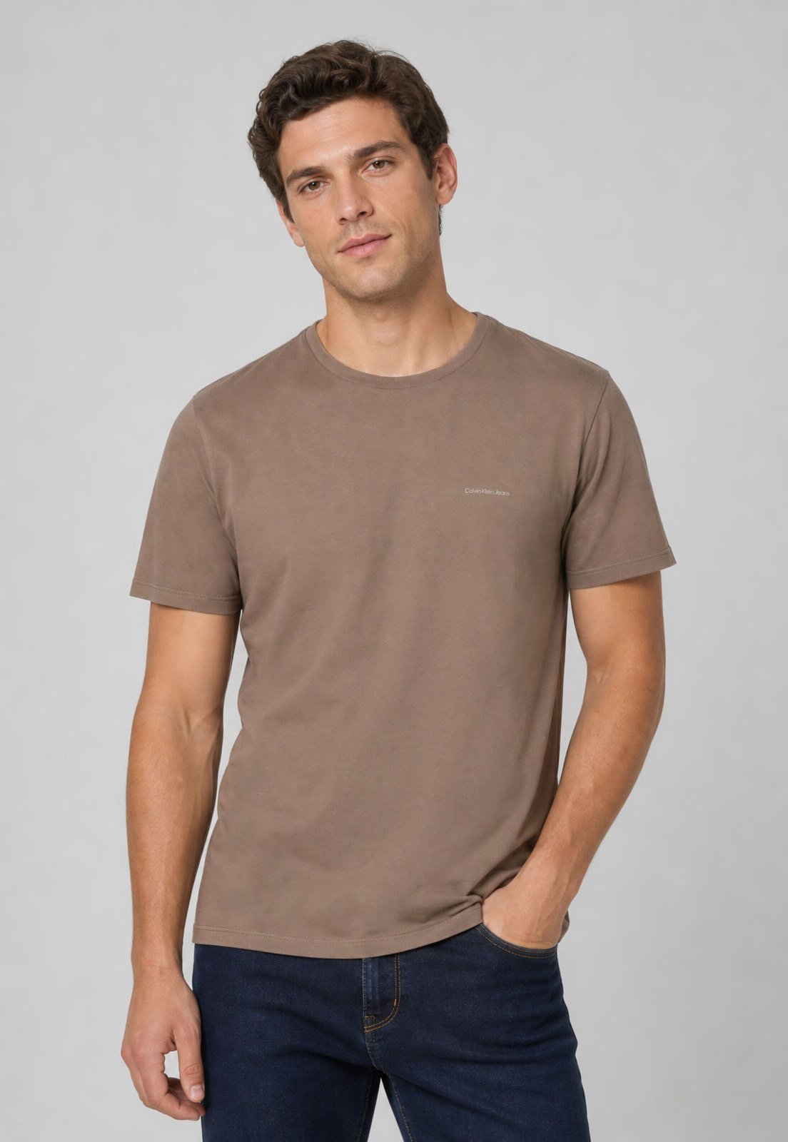 Camiseta Masculina Calvin Klein Jeans Logo Bege