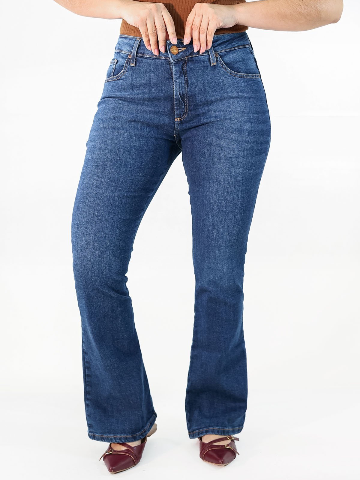 Calça Flare Petit Feminina Jeans Tradicional Alta Anticorpus