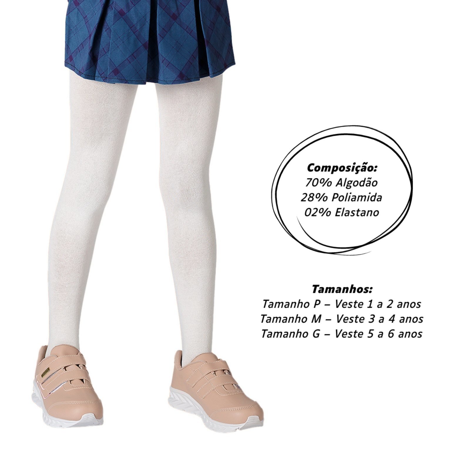 Vista 3 Meia Calça Feminina Meia Calça Menina Confortável Angipé branco Angipé branco