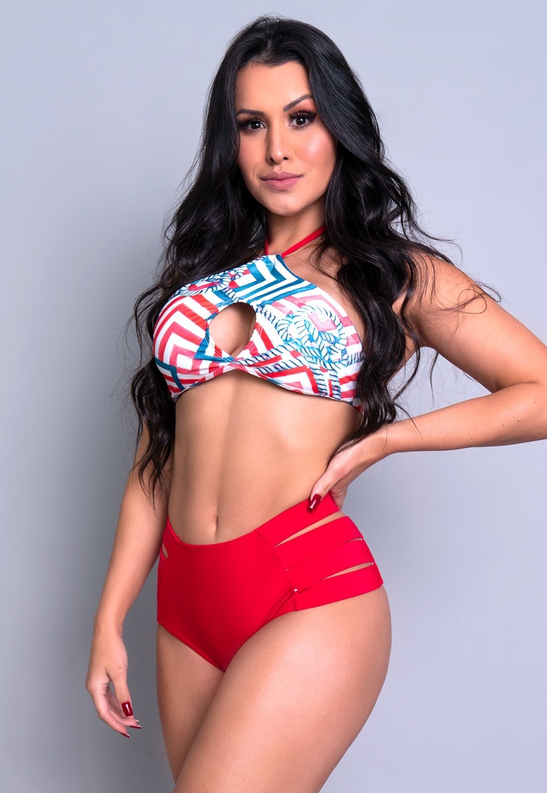 Biquíni MVB Modas Cropped Bojo Gladiador Hot Pants Chevron