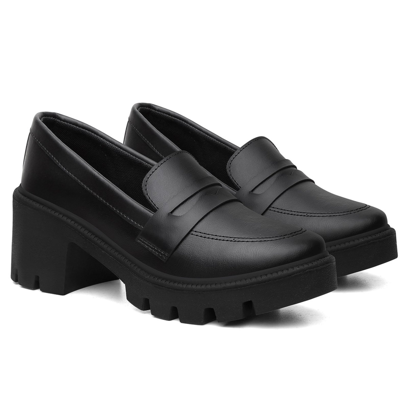Mocassim Feminino Veritimo Sapato Casual Salto Baixo Clássico Elegante Conforto Preto