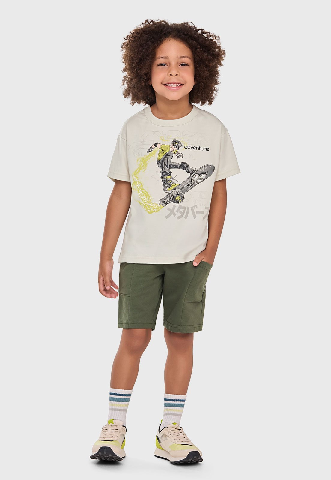 Infantil - Conjunto Curto Elian Estampa Aventura Cinza
