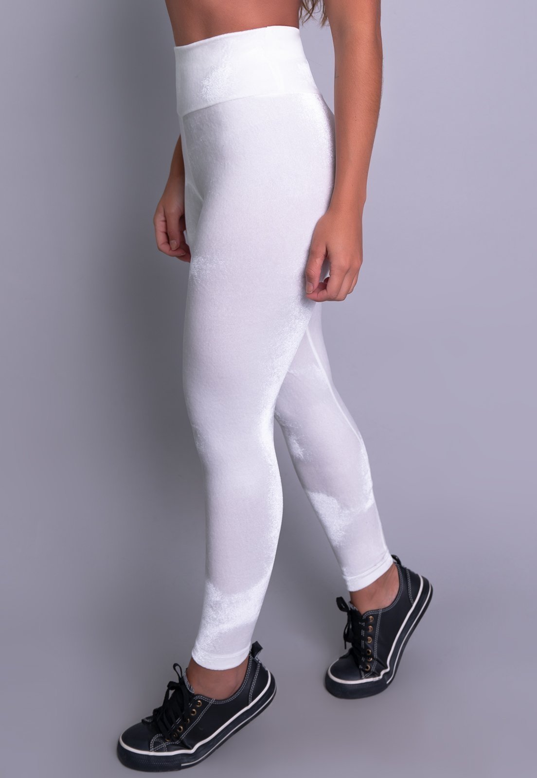 Calça Legging MVB Modas Cintura Alta Veludo Molhado Branco