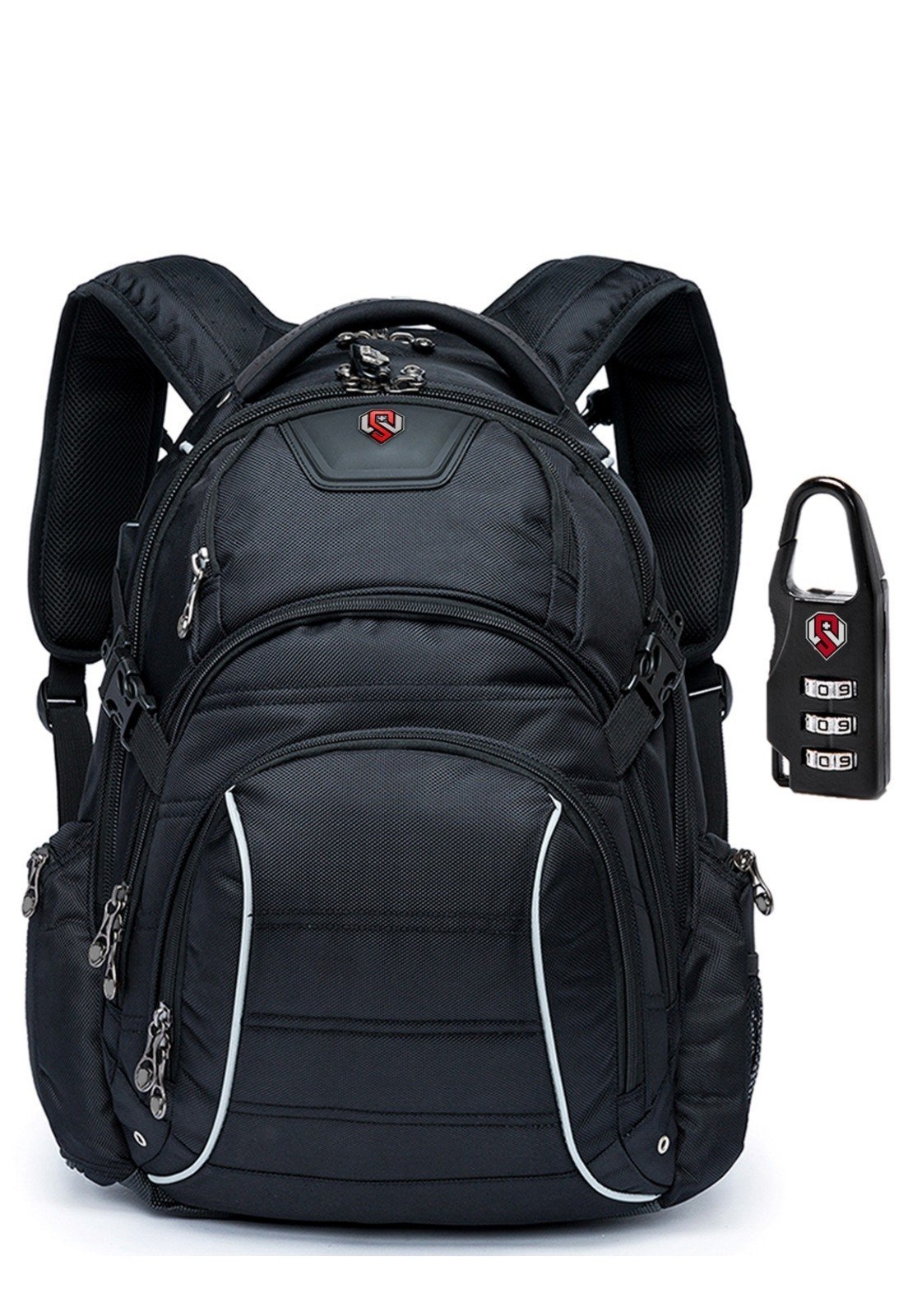 Vista 2 Mochila Notebook Executiva Masculina Cadeado Swissport preto Swissport preto