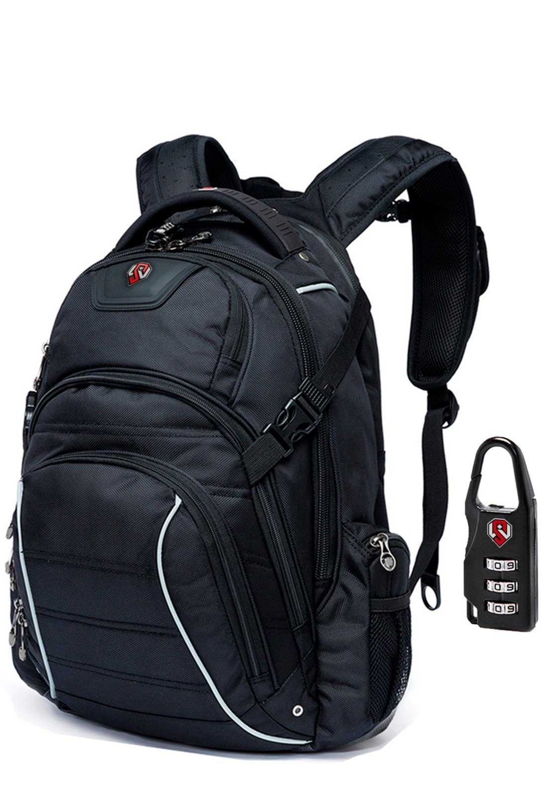 Vista 3 Mochila Notebook Executiva Masculina Cadeado Swissport preto Swissport preto