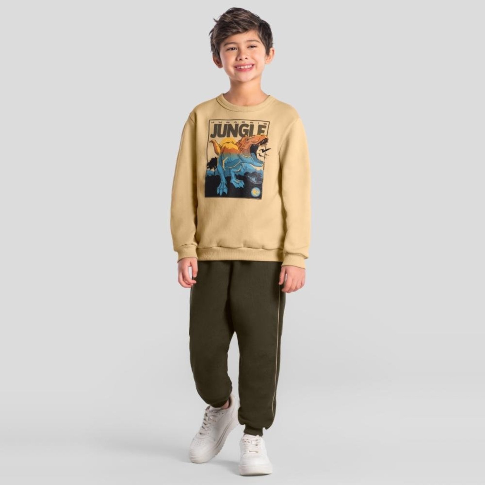 Infantil - Conjunto em moletom peluciado de dino Brandili