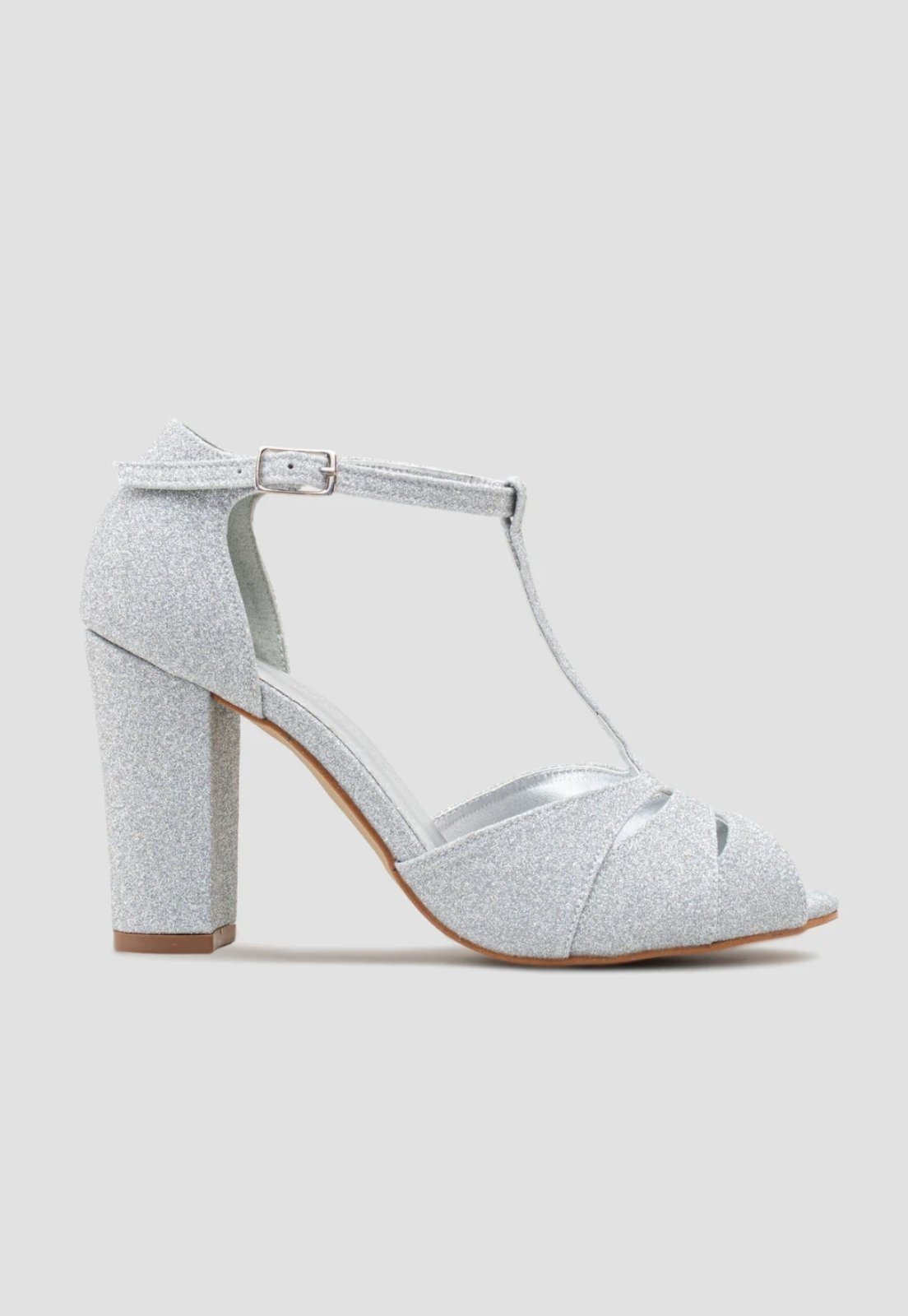 Sandália Salto Bloco 10cm Glitter Prata CBK