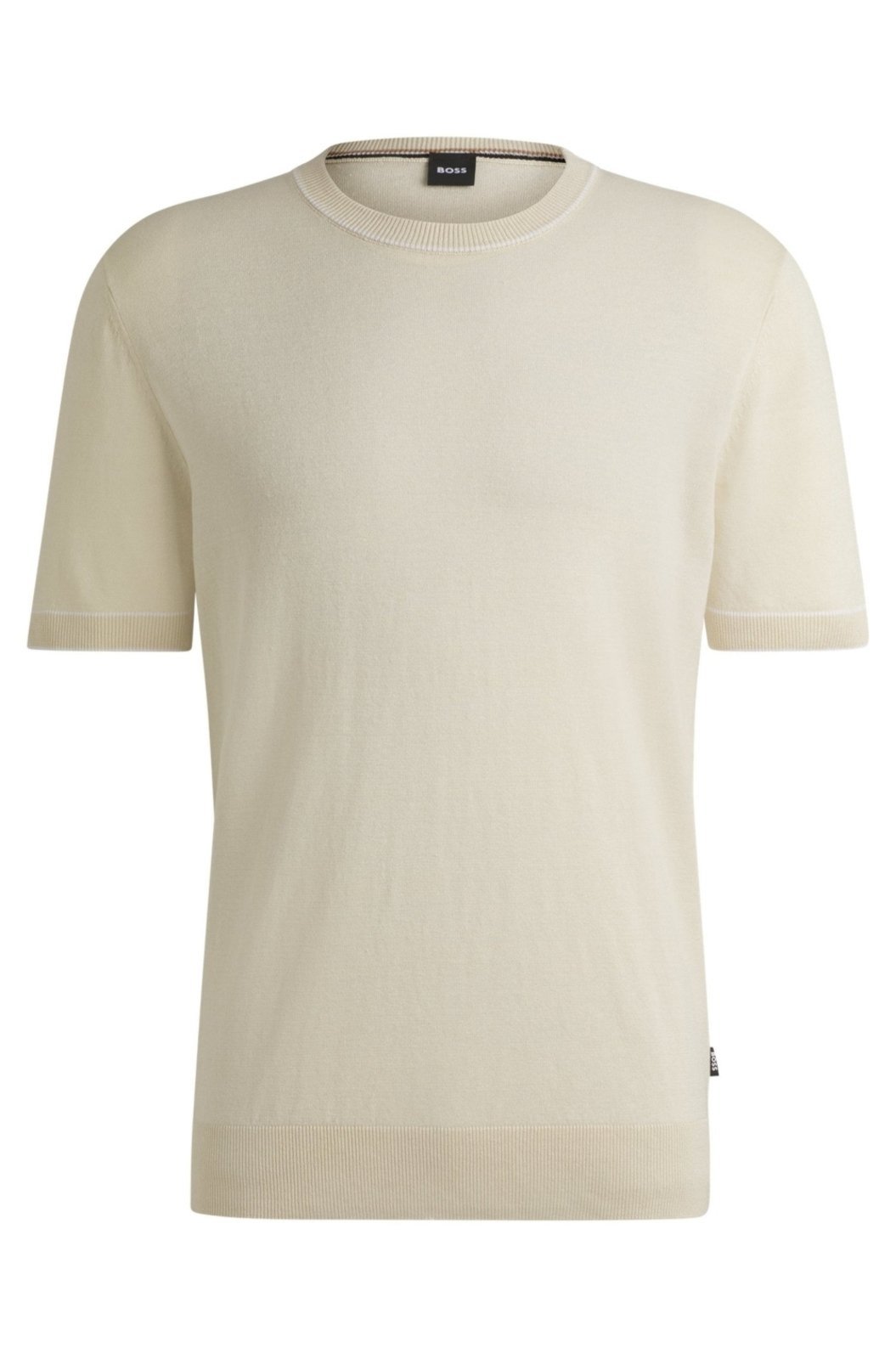 Camiseta De Malha Em Mistura De Linho Com Detalhes Contrastantes