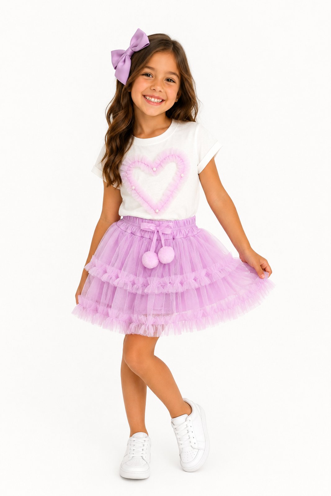 Infantil - Conjunto T-Shirt D Bell Outlet Fashion Tule Coração Lilás