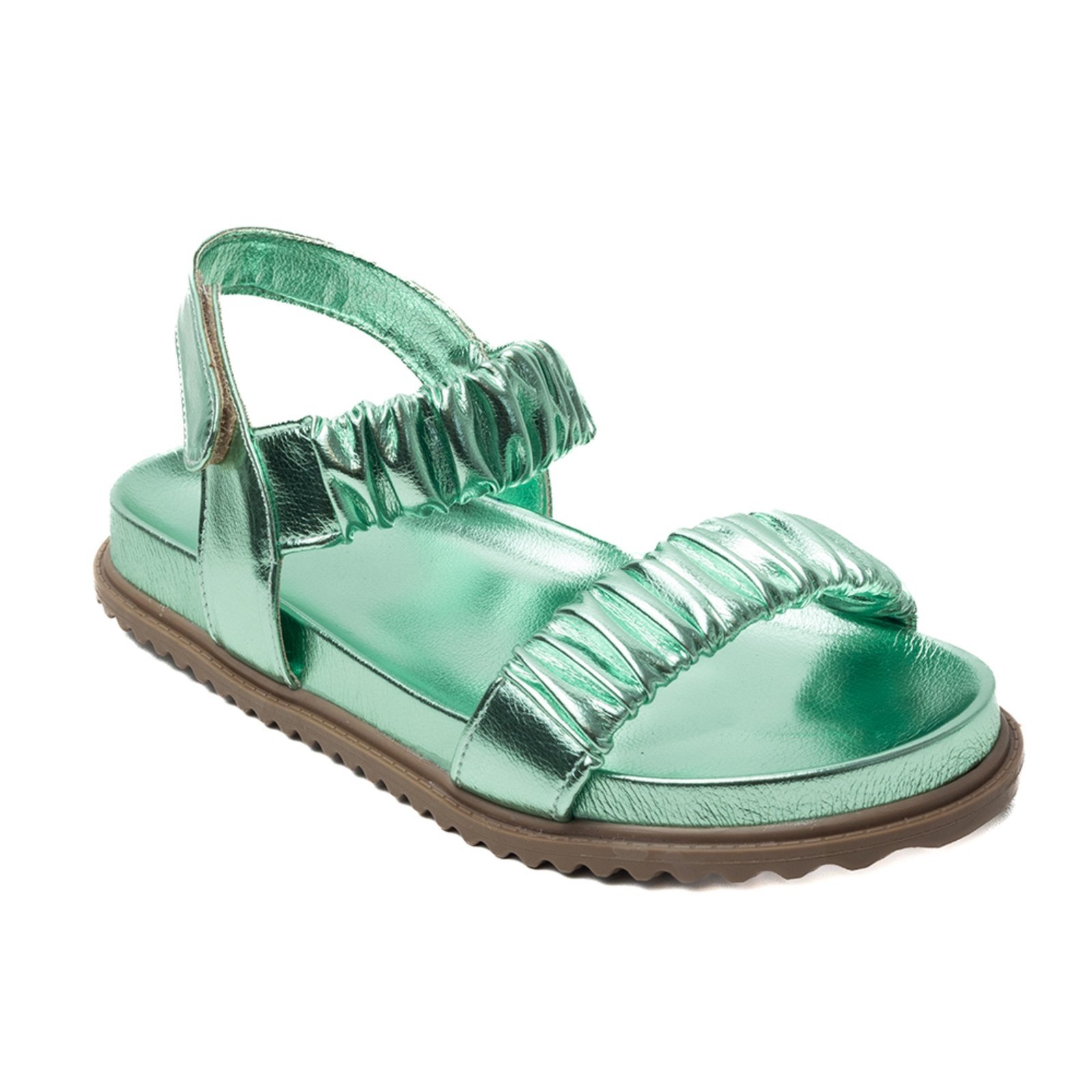 Papete Rasteira Sandalia Metalizado Verde Kuento Shoes
