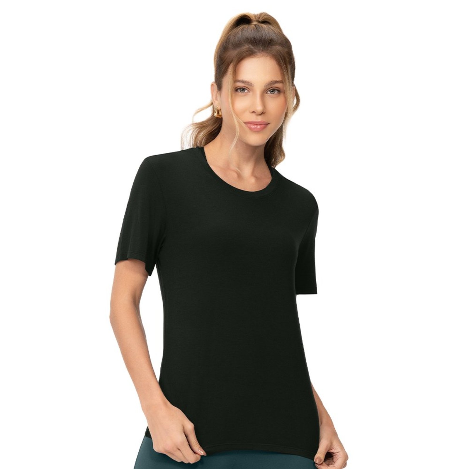 Camiseta Fitness Feminina Modal Gola Redonda Preto