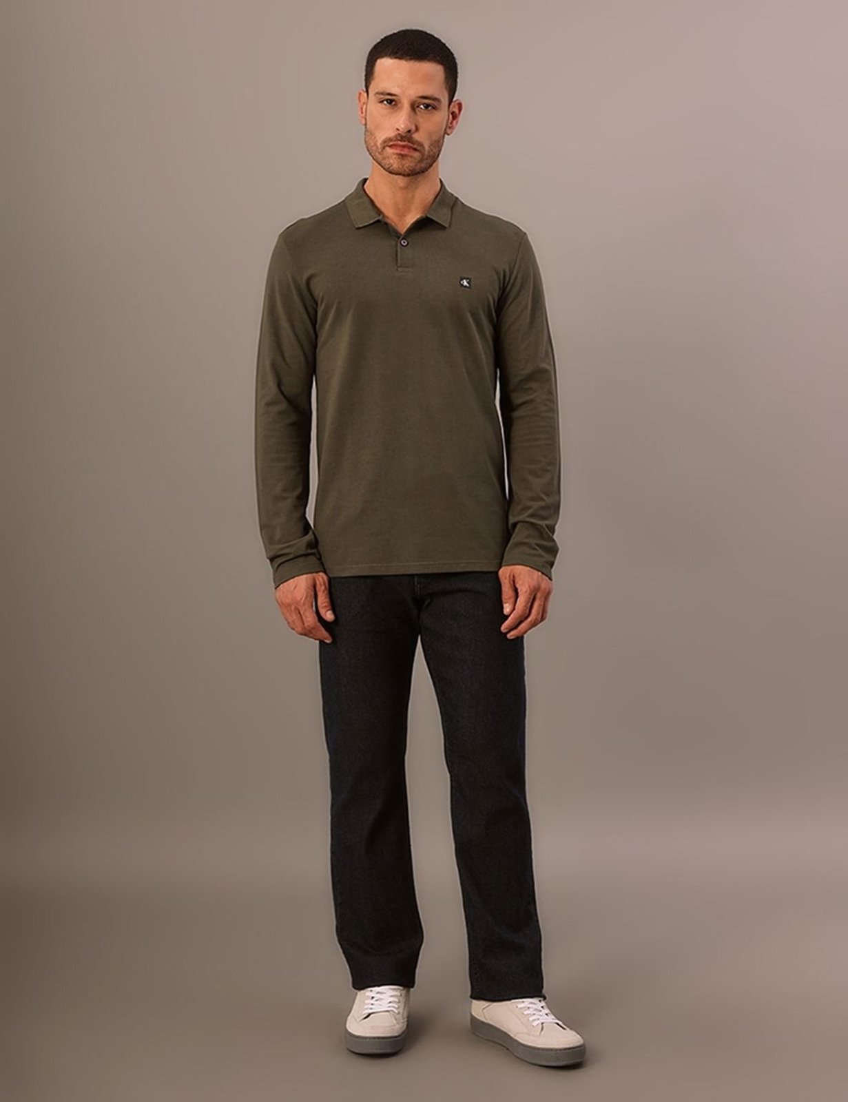 Polo Manga Longa Calvin Klein Jeans Regular Premium - Militar Calvin Klein Jeans