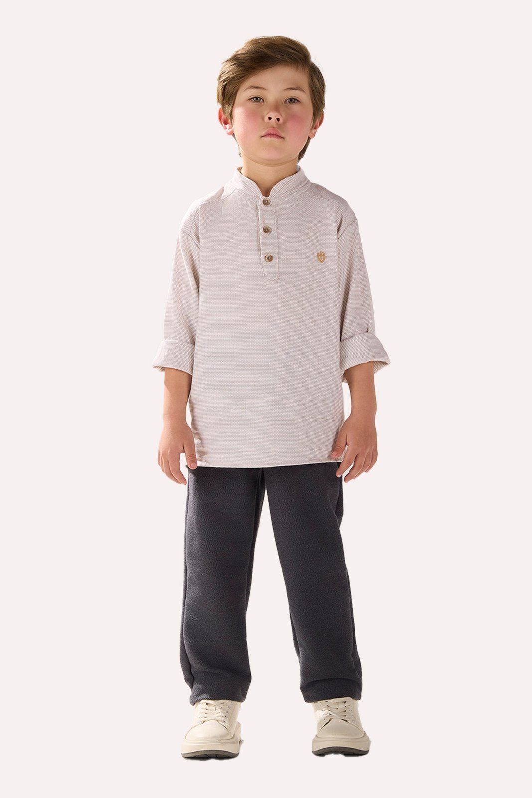 Infantil - Camisa Bata Areia em Algodão Texturizado