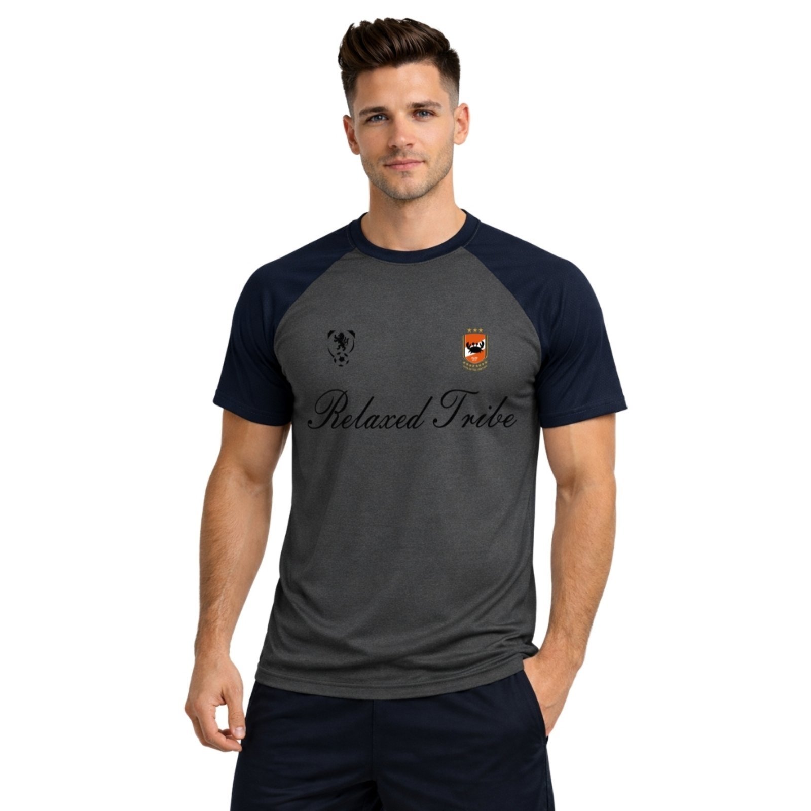 Camiseta Masculina Esportiva Dry Fit Camisa Gola Redonda Lisa Duas Cores Estampado