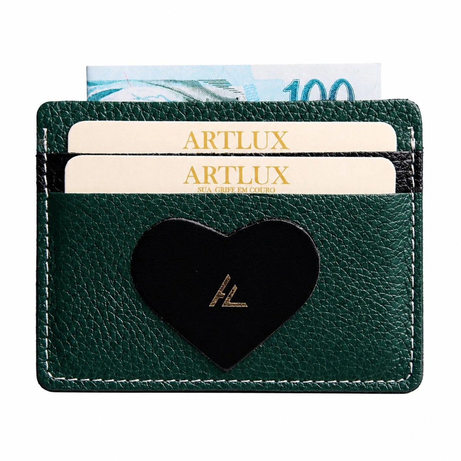 Porta Cartões e CNH em Couro Black Heart Artlux 3094 Verde Escuro