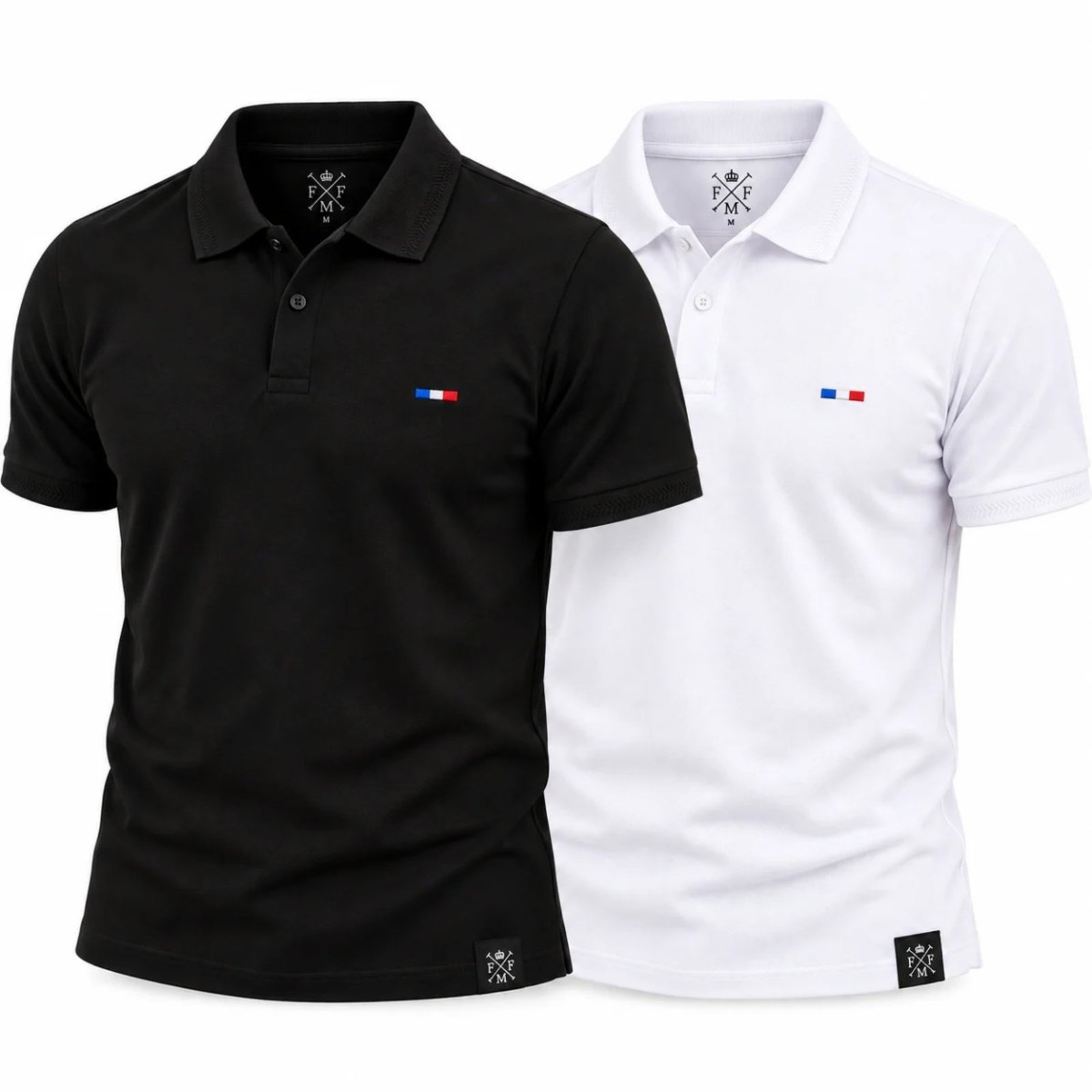 Kit 2 Camisas Polo Masculinas FMF Bordado França Casual Preto
