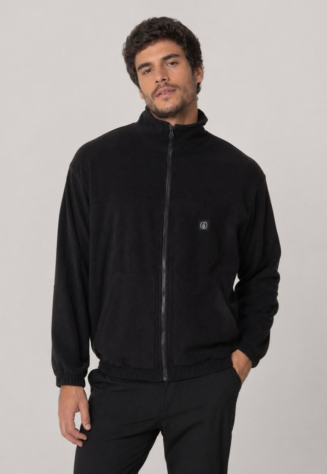 Blusa de Moletom Aberta Masculina Volcom Stone Stellar Preta