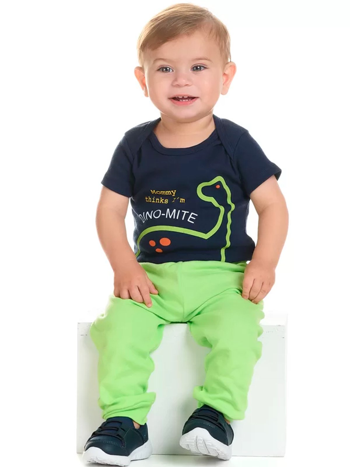 Infantil - kit body + calça roupinhas enxoval dino 3 Peças Verde