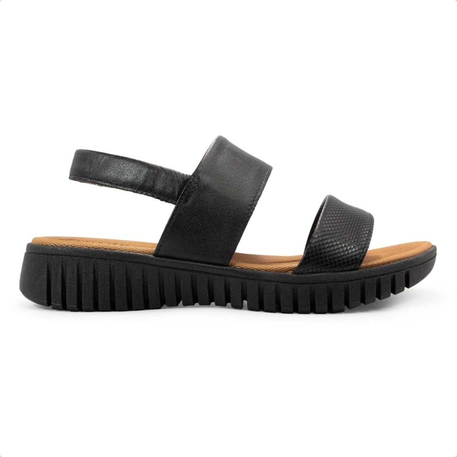 Sandália Usaflex Feminina Plataforma Couro Casual UC21004 Preto