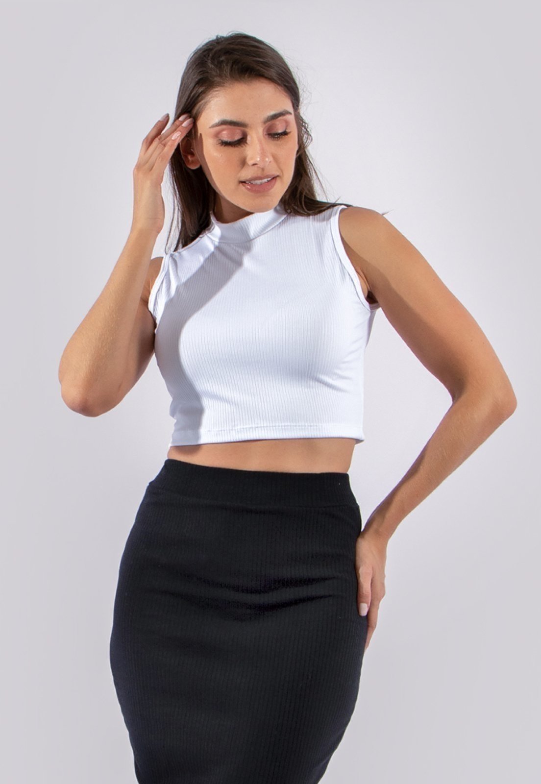 Cropped Gola Canelada Diluxo Blusa Ribana Branco