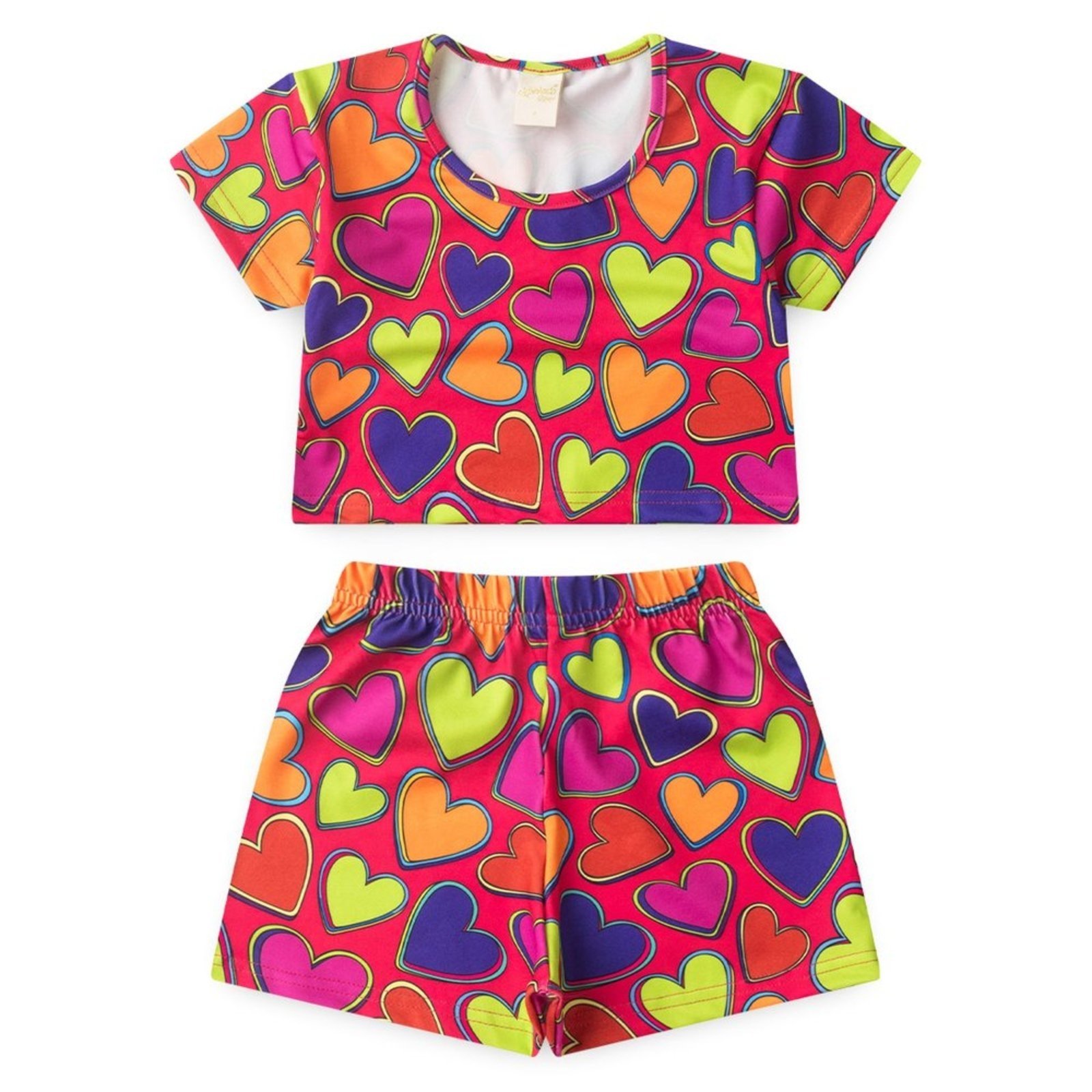 Vista 3 Infantil - Conjunto Molekada Verão Menina Cereja Cropped e Shorts com Cadarço Corações vermelho Molekada vermelho
