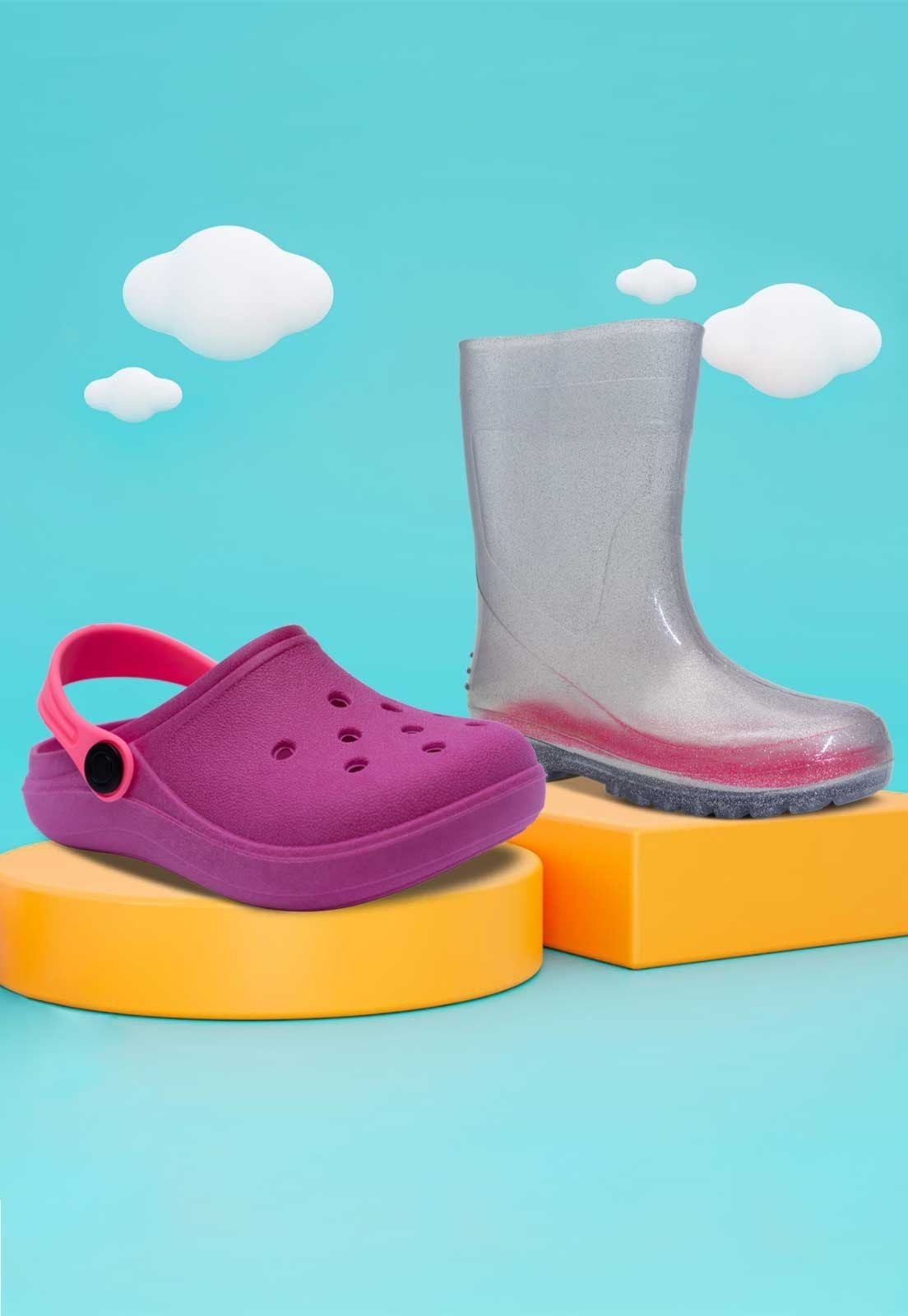 Vista 3 Infantil - Kit Bota Galocha e Babuche Sandalia Pópidi Menina Glitter Rosa prata rosa Pópidí prata rosa