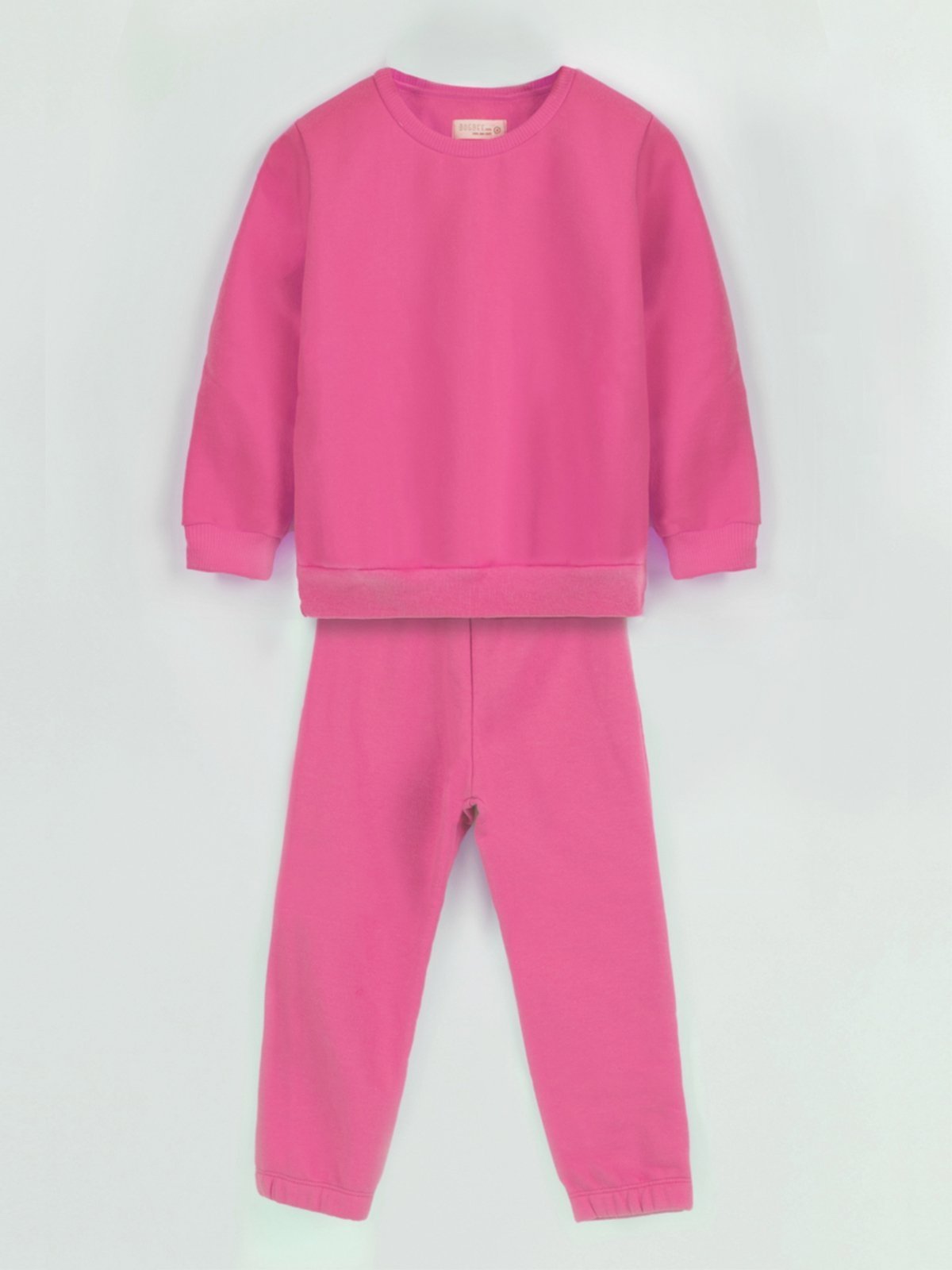 Vista 2 Infantil - Conjunto Bugbee Menina Liso Blusa Manga Comprida Gola Redonda Calça Moletom Felpado Mosqueta rosa Bugbee rosa