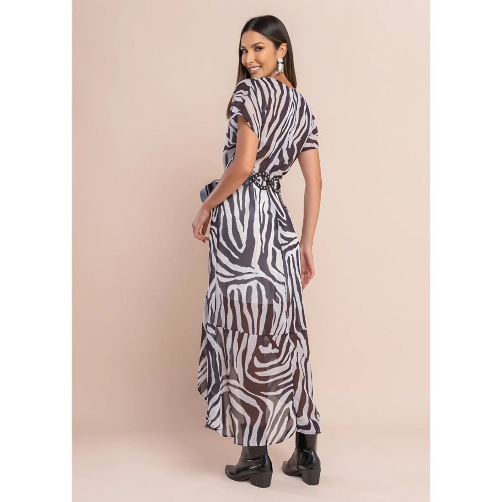 Vestido Estampado Sawary Fashion Zebra Preto e Branco