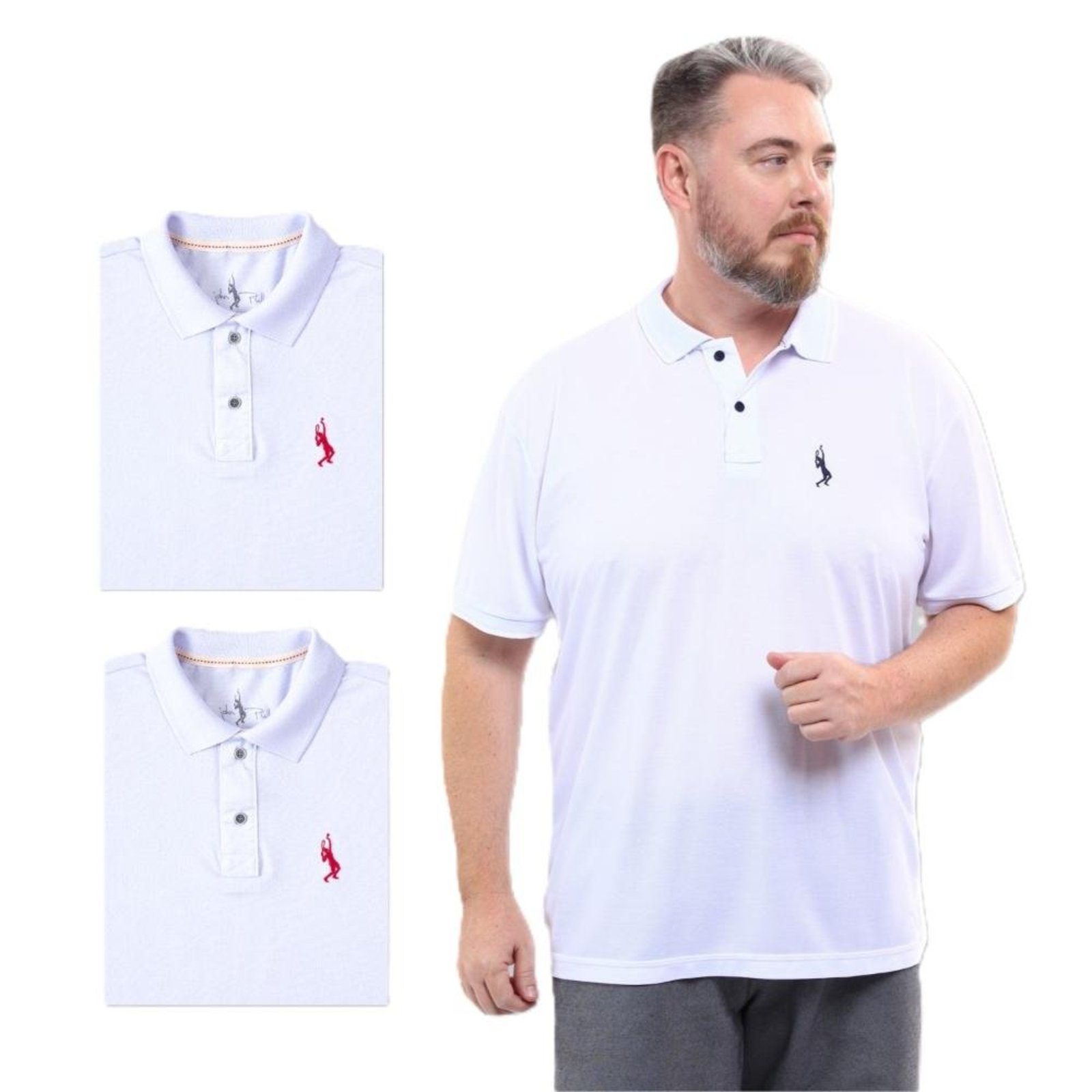 Kit 3 Camisa Polo Masculina Plus Size Piquet Algodão Leve