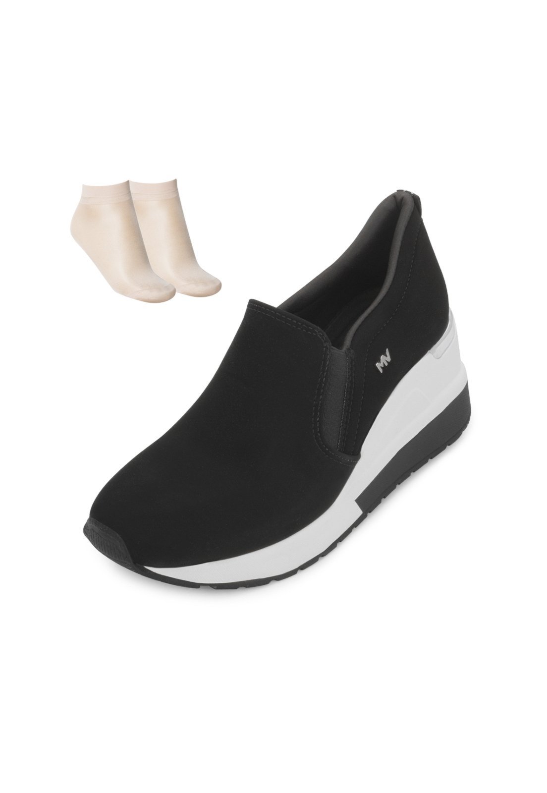 Tênis Slip On Via Marte e Meia VM25-04600 Nobuck Preto-Prata