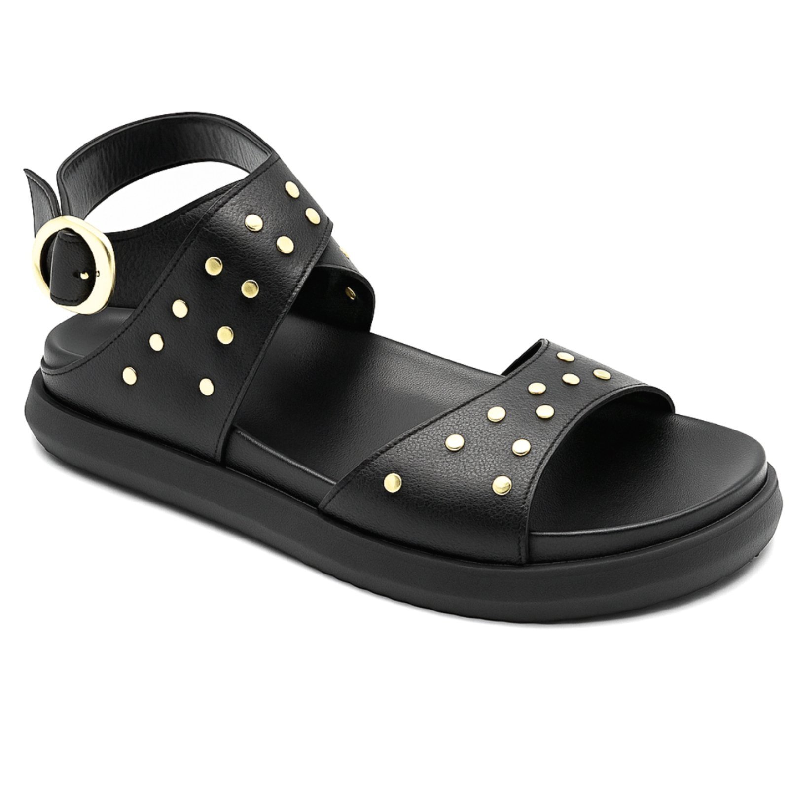 Papete Flatform Feminina Tiras Largas Aplique Tachas Preta 004