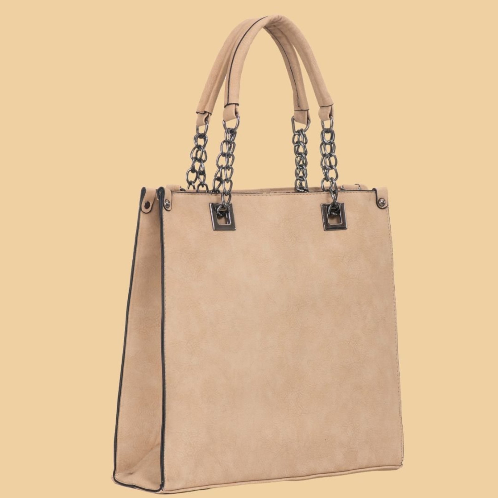 Bolsa Feminina Grande Transversal De Ombro Alça Corrente Star Shop Bege