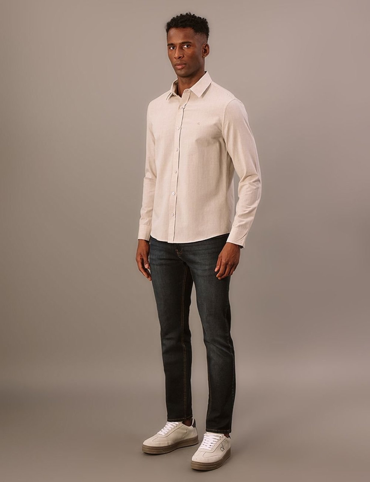 Camisa Manga Longa Calvin Klein Jeans Regular Cotton - Caqui Claro Calvin Klein Jeans