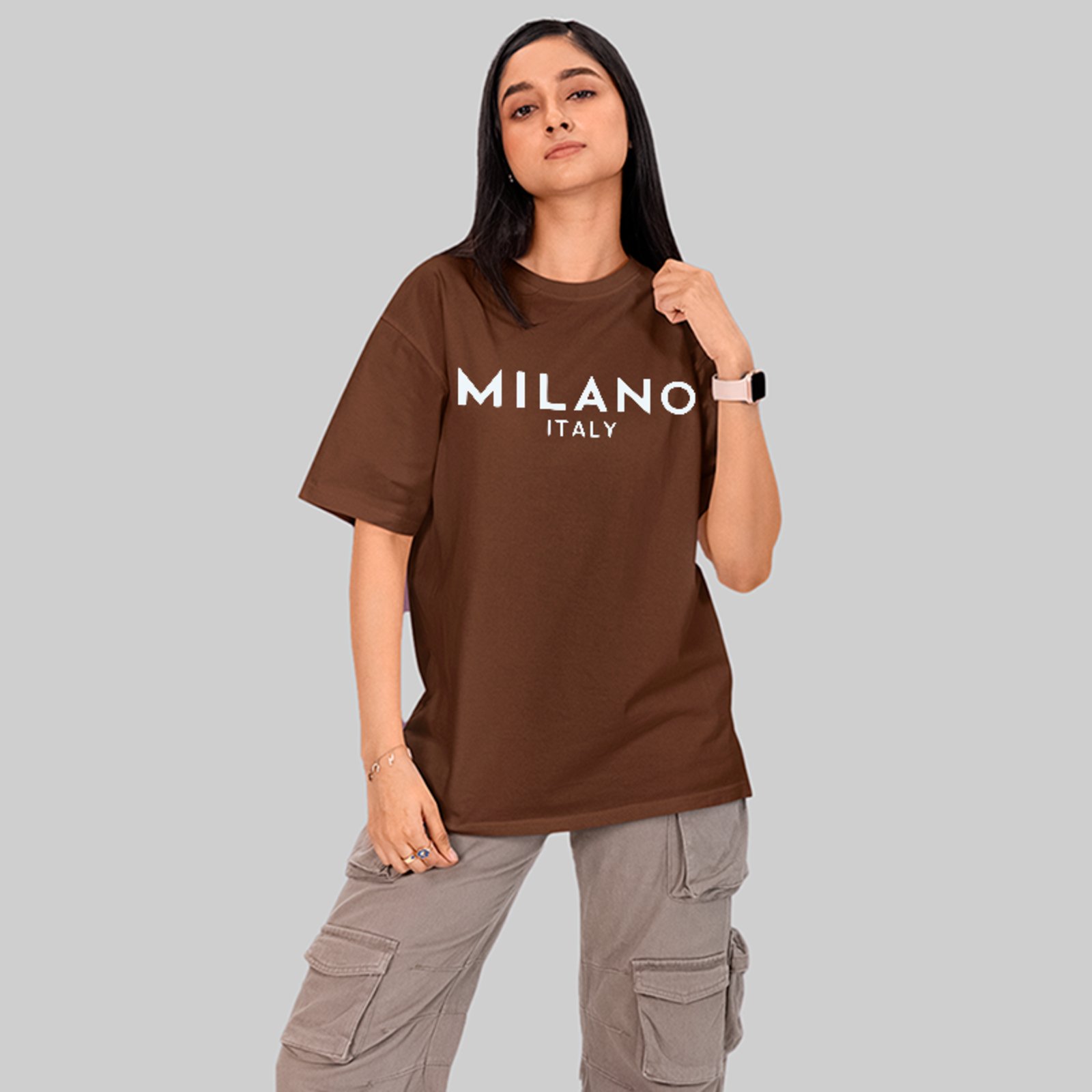 Camiseta Oversized Milano Italy Casual Exclusiva Unissex Marrom
