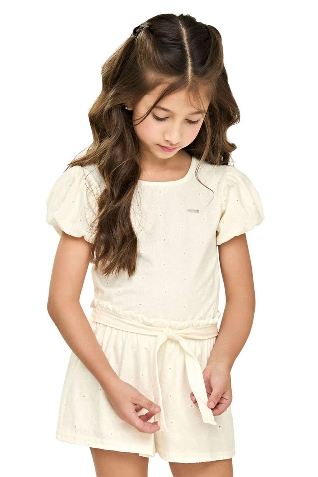 Infantil - Conjunto Menina Devorê Floral Elian Bege