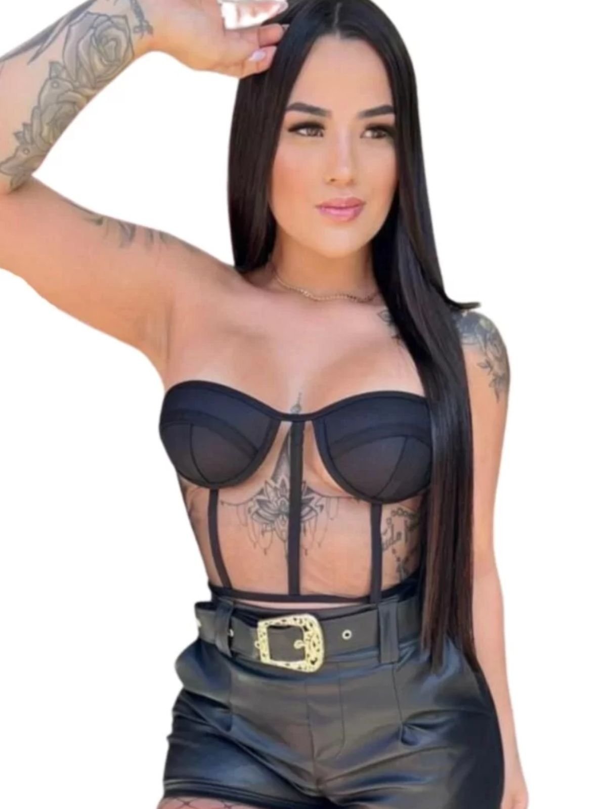 Cropped Blusa Summer Body Feminino 3d Corselete Tomara Que Caia Tule Preto