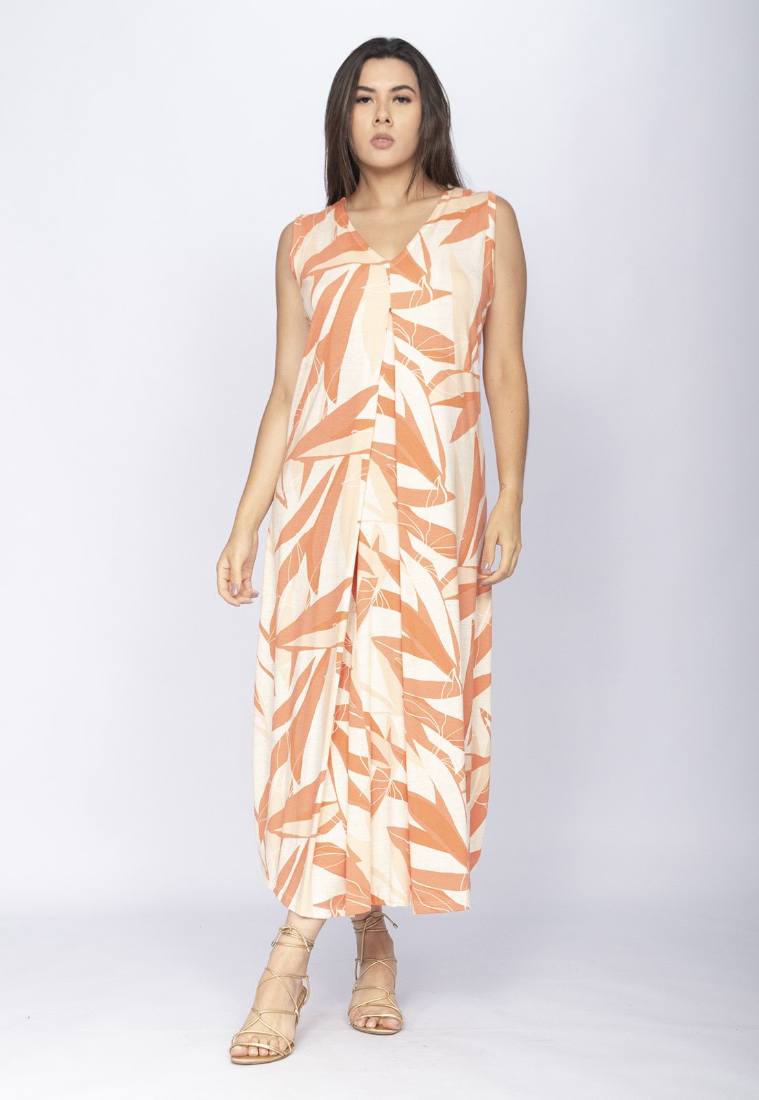 Vestido CabanaFree Longo Acará Malha Estampa Selvagem Laranja