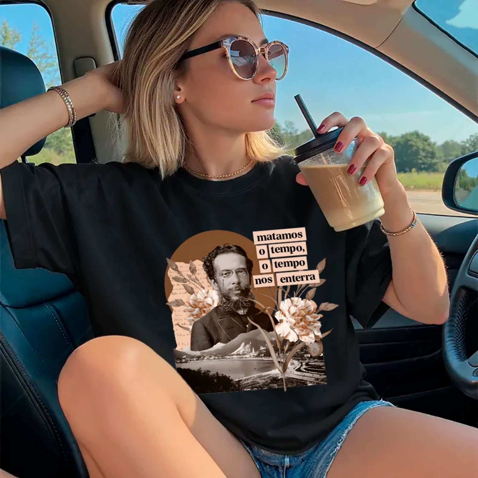 Camiseta Ousy Básica Matamos O Tempo Estampa Machado de Assis Literatura Brasileira Unissex Preto