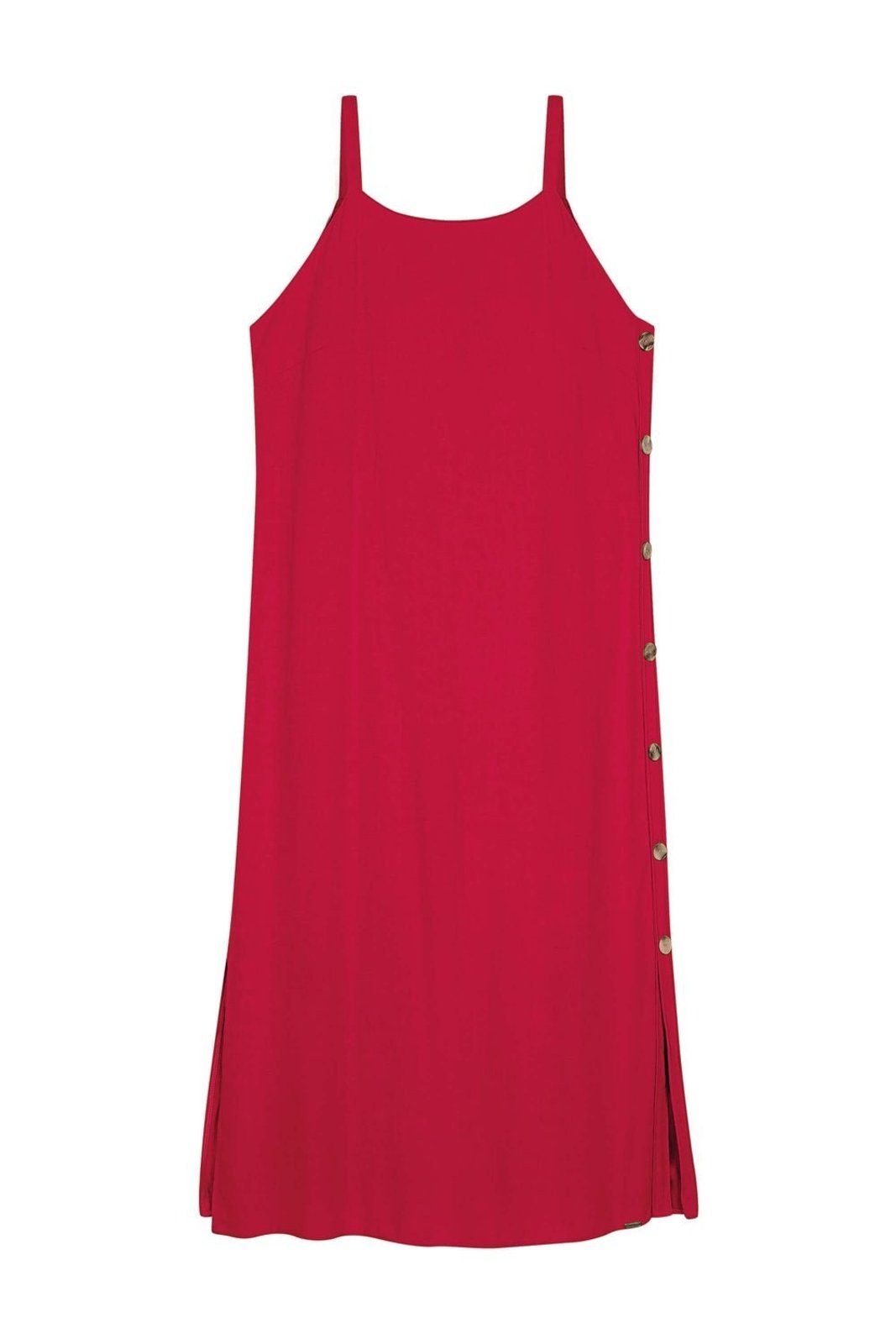 Vestido Feminino Linho Detalhe Botões Marialícia Vermelho