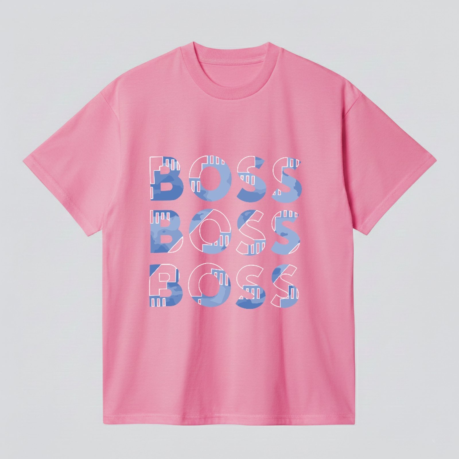 Camiseta Básica Boss Mode Pattern Estilo Streetwear Rosa