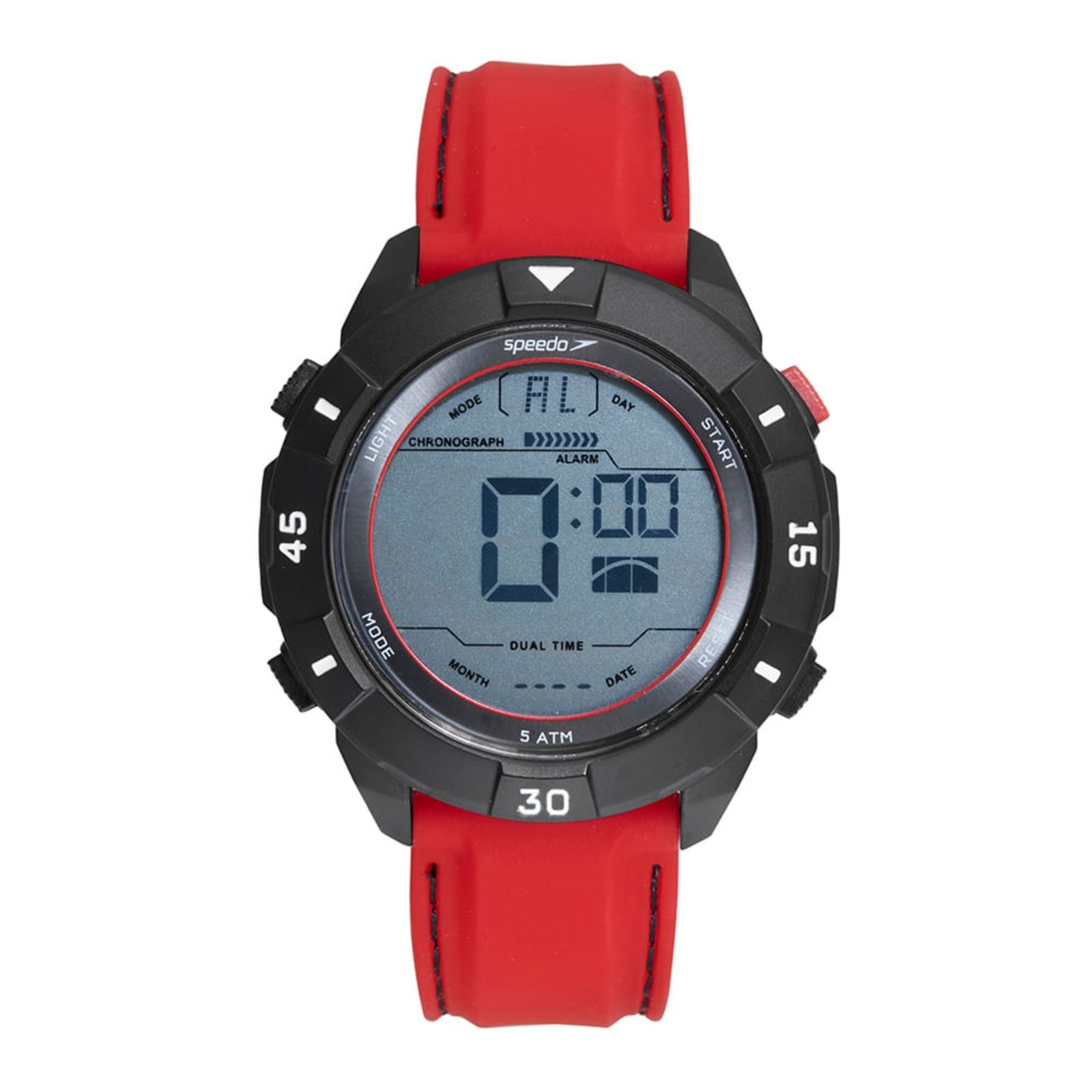 Relógio Speedo Digital Pespontos Silicone Preto e Vermelho Speedo