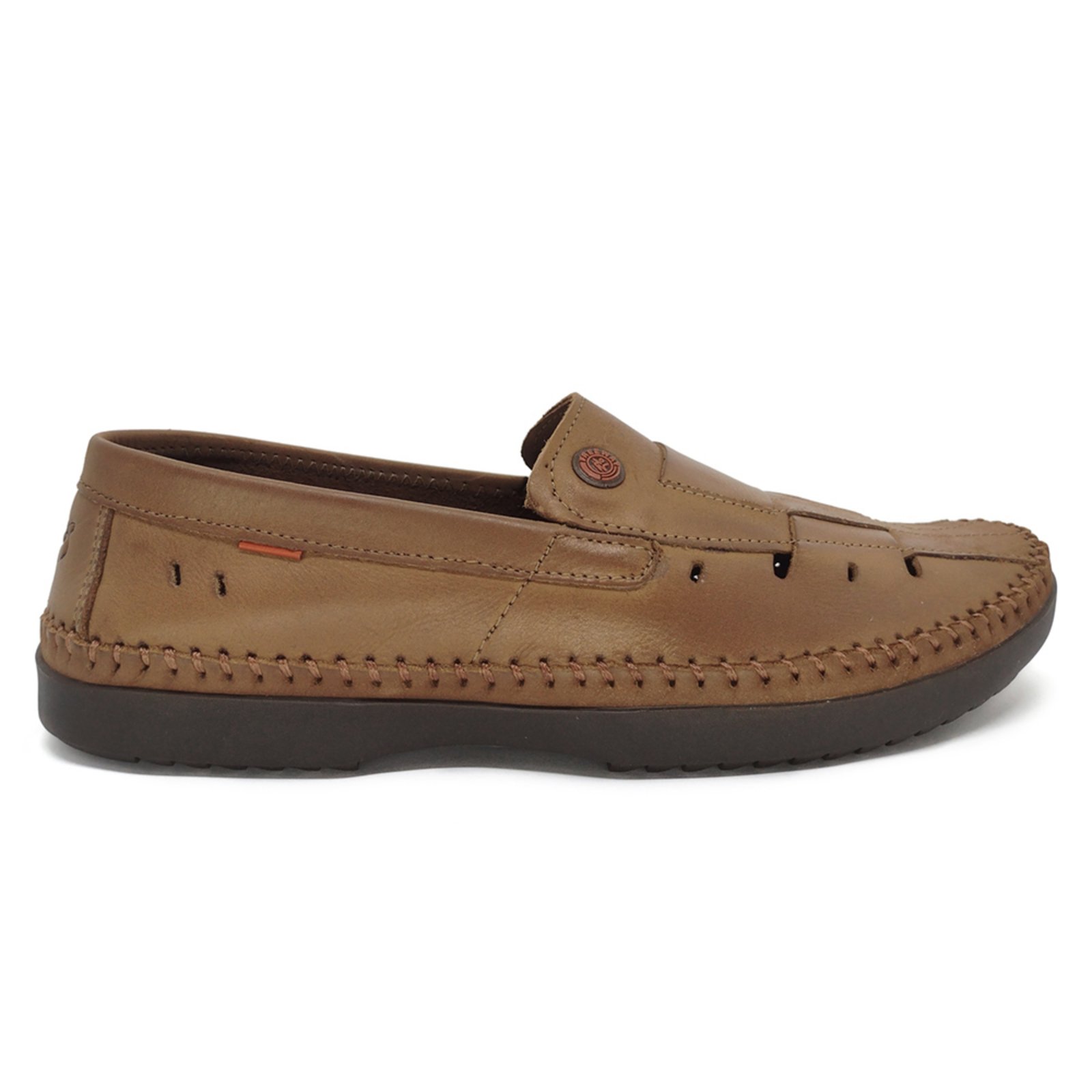 Mocassim Freeway Masculino Couro Vazado Com Elástico Loganx Marrom